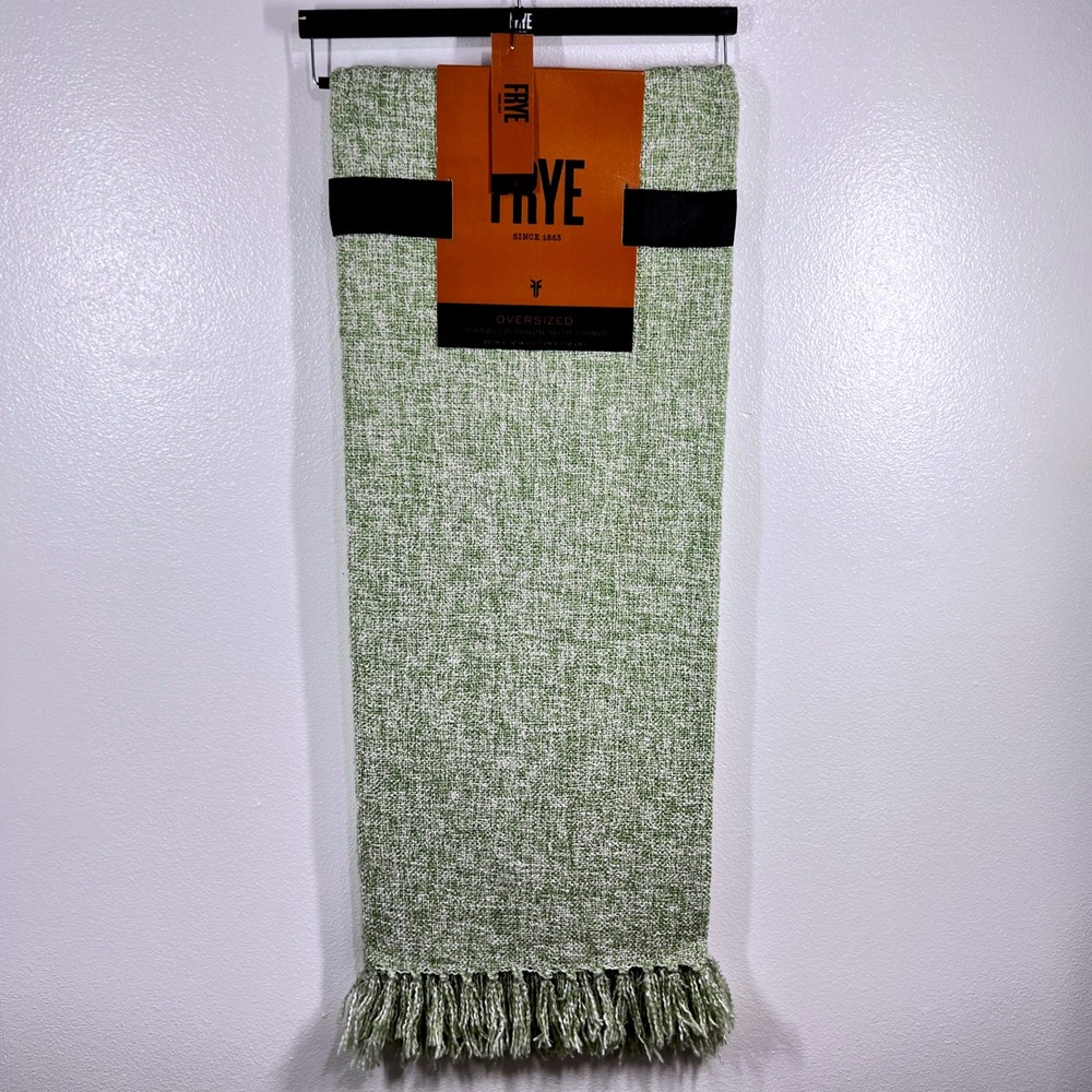 Frye Oversized Marbled Throw Blanket Woven with Fringe Green 50 x 70 NEW Soft